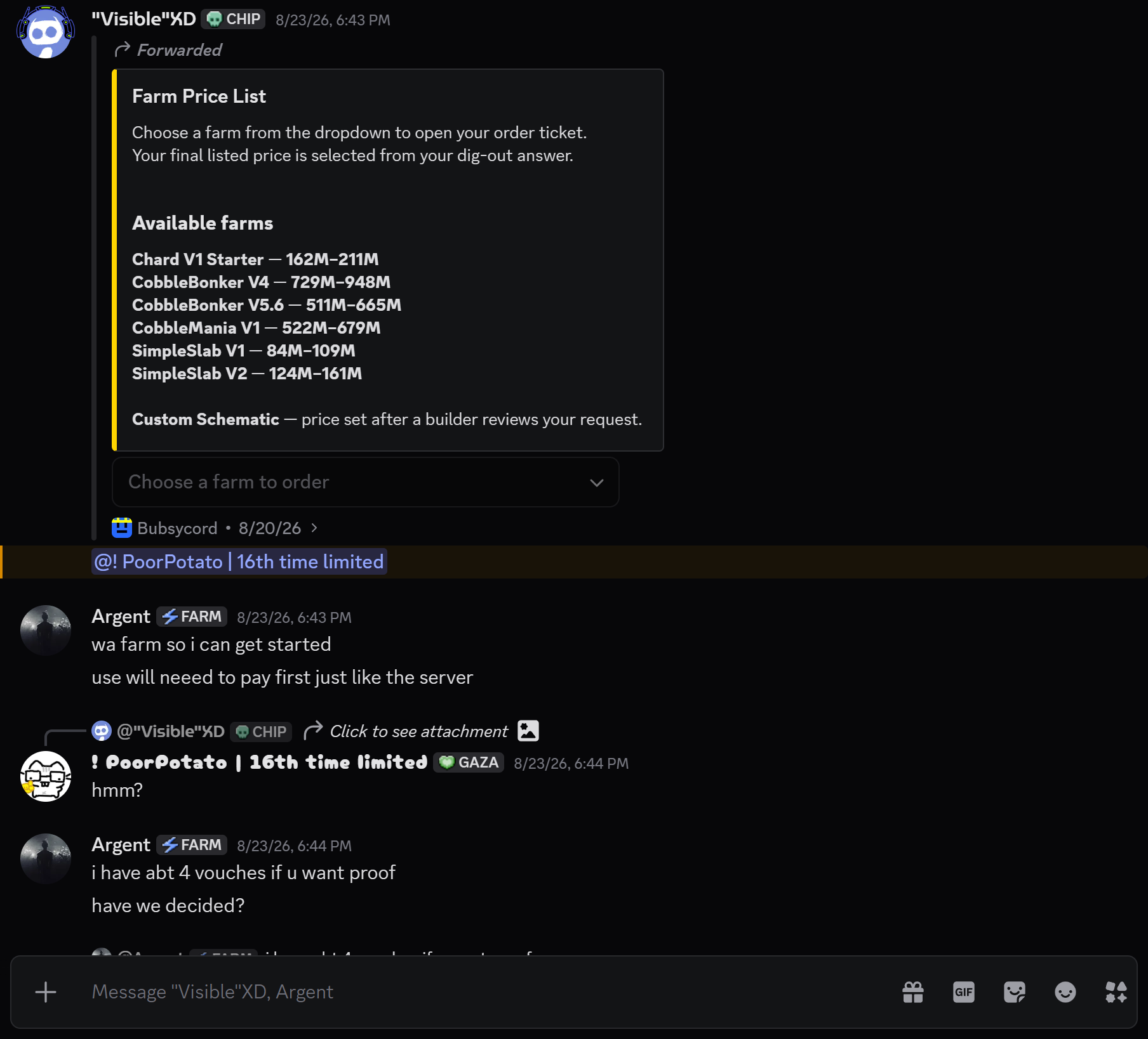 Chat excerpt 2: Initial negotiations and farm planning.